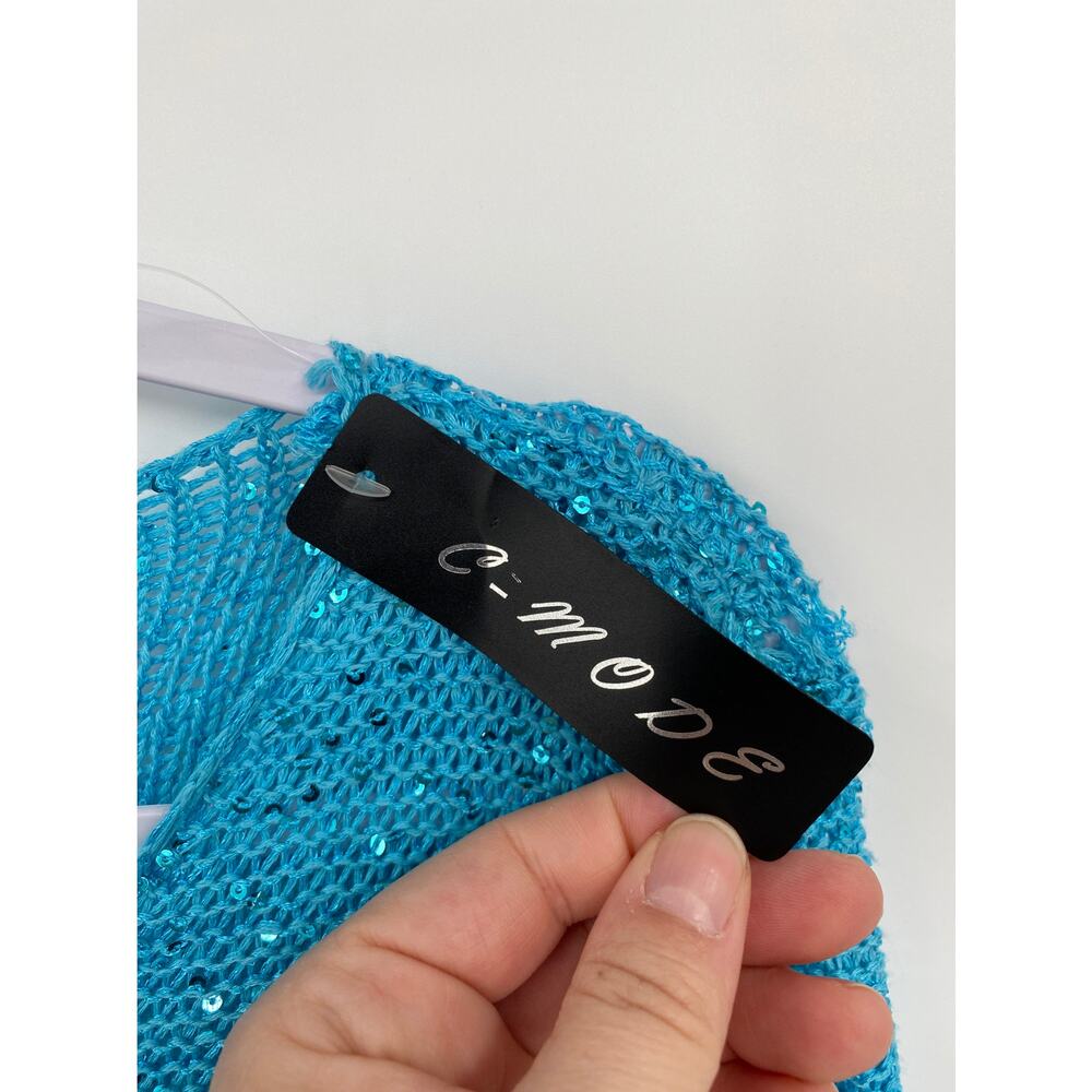 C-Mode Scoop Neck Pullover MSequin Knit Sweater Blue Size Small - Picture 4 of 8